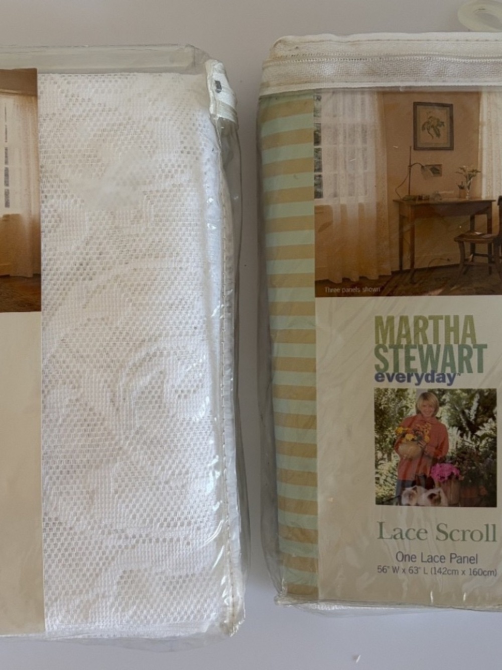 Lot 2 Martha Stewart Scroll Lace Curtain Panels 56"W x 63"L Bright White Cottage